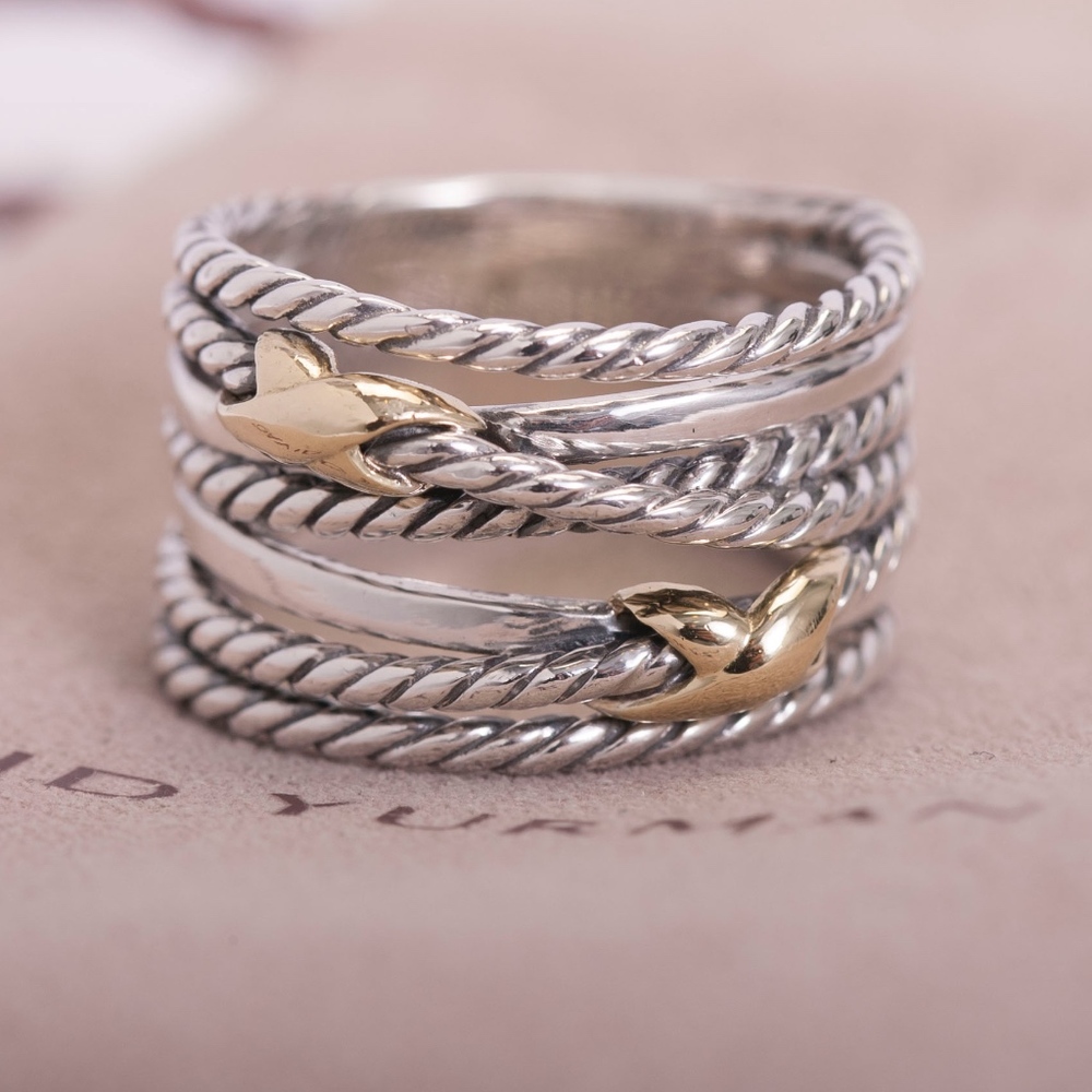 David Yurman Silver & 18k Gold Double X Cross Ring